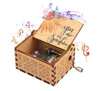 Hileyu You are My Sunshine Music Box Mini Music Box 18 Note Hand Crank Engraved Wood Music Box Wood Music Boxes Laser Engraved Vintage Wooden Sunshine Musical Box Gifts Musical Box
