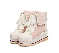 HILIB Women's Cute Lolita Boots Cosplay Brogue Wedge Boots pink Size: 5