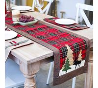 Hilif Christmas Table Runners with 4 Placemats Embroidered Linen Table Lines for Xmas Holiday Season Home Table Christmas Decoration 2 Sides Cotton Linen Classic Table Bedding Mat