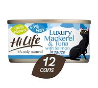 HiLife it's only natural - Wet Cat Food - Luxury Mackerel, Tuna & Salmon in Sauce - 100% Natural Grain Free, 12 Cans x 70g