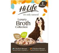 HILIFE it's only natural Wet Dog Food The Luxury Broth Collection Chicken Breast Beef Tuna Beans Vegetables 100% Natural Grain Free 15 Pouches x 100g