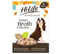 HILIFE it's only natural - Wet Dog Food - The Luxury Broth Collection Chicken Breast, Beef, Tuna, Beans, Vegetables - 100% Natural Grain Free, 15 Pouches x 100g