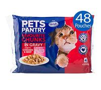 HiLife Pets Pantry - Complete Wet Cat Food - Favourite Chunks in Gravy with Chicken, Beef, Salmon, Trout, 48 Pouches x 100g
