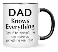 HilihoHaven DAD Knows Everything Funny Dad Mug Ceramic Coffee Cup Insulated for Hot Drinks Hand Wash Only Father's Day Christmas, Birthday Gifts from Youngsters Daughter Son (White)