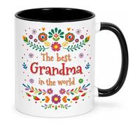 HilihoHaven The Best Grandma in the World Mug, Black, 11oz White Ceramic | Grandma Gift from Granddaughter Grandson, Mother's Day Birthday Present for Gran, Tea Coffee Cup