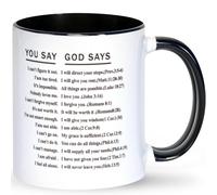 HilihoHaven You Say God Says Bible Verses Mug - Inspirational Scripture Coffee Cup with Encouraging Promises for Faith - Christian Gifts for Men Christmas, Halloween, Easter, Birthday (White)