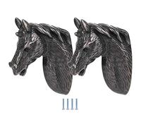 Hililand 2Sets Horse Head Drawer Knobs, Zinc Alloy Dresser Knobs Decorative Cabinet Pull Handles Modern for Wardrobe Cupboard Closet(3999 Black Brown Horse)