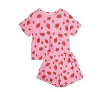Hilinker Womens Cute Graphic 2 Piece Pajamas Short Sleeve Top with Shorts Comfy Loung Set, Red Strawberry, M