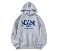 Hilinker Womens Graphic Hoodies Drawstring Long Sleeve Sweatshirt with Pocket Pullover, Grey Blue Miami, S