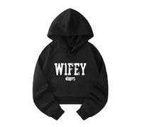Hilinker Womens Graphic Long Sleeve Cropped Hoodies Drawstring Hooded Sweatshirt, Black White Wifey, S