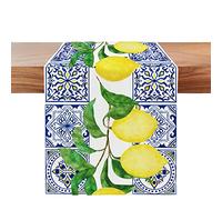 Hilioens 13x72 Inch Lemon Table Runner,Cyan Blue Lemon Fall Table Runner,Autumn Buffalo Seasonal Kitchen Dining Table Decoration for Indoor Outdoor Home Party Decor