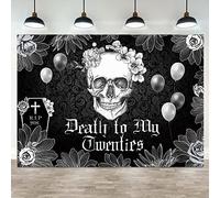 Hilioens 7×5ft Death to My Twenties Backdrop for 30th Birthday RIP to My 20s Youth Gothic Skull Coffin Black Party Background for Photography Girls Boys Halloween Thirties Birthday Banner Deocr