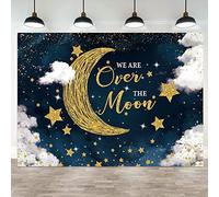 Hilioens 7×5ft We are Over The Moon Baby Shower Backdrop Moon and Stars Starry Night Celestial Background Twinkle Twinkle Little Star Baby Shower Party Decorations for Boy Photo Props