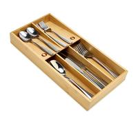Hilislog Bamboo Silverware Drawer Organizer Flatware Tray for Drawer Wood Kitchen Utensil Tray Holder Cutlery Caddy Flatware Drawer Organizer for Spoon, Fork, Knives Wooden Silverware Organizer