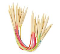 Hilitand 18pcs Bamboo Knitting Needle Set Color Double-pointed Bamboo Circular Knitting Needle with Clear Tube for Knitting Process(40cm/15.7in)