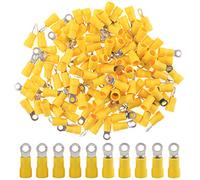Hilitchi 100Pcs 12-10AWG Insulated Terminals Ring Electrical Wire Crimp Connectors (Yellow, M4) (12-10AWG)