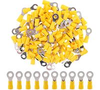 Hilitchi 100Pcs 12-10AWG Insulated Terminals Ring Electrical Wire Crimp Connectors (Yellow - M6) (Yellow - M6)