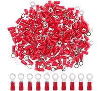 Hilitchi 100pcs 22-16 Gauge Ring Insulated Electrical Wire Terminals Wire Crimp Connectors (M5, Red)