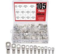 Hilitchi 105 Pcs UL Listed 12 Sizes Wire Lugs Battery Cable Ends Eyelets Ring Terminal Connectors SC Terminals (AWG1, AWG2, AWG4, AWG6, AWG8)