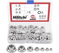 Hilitchi 140-Pcs M3 M4 M5 M6 M8 M10 M12 Hex Flange Nuts Assortment Kit - 304 Stainless Steel