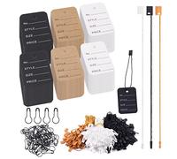 Hilitchi 1700Pcs 1.97" X 1.38" Price Tags with Hang Tag String and Black Pins, Clothing Tags Paper Tags Marking Tags Coupon Tags with Nylon String Snap Lock Pin Loop Fastener (Black/Brown/White)