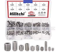 Hilitchi 200pcs M3 / 4/5 / 6/8 Stainless Steel Allen Head Socket Hex Grub Screw Set Assortment Kit with Plastic Box (304 Stainless Steel)