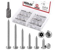 Hilitchi 210 Pcs #6 Stainless Steel Button Head Torx Sheet Metal Screws Silver Security Anti-Theft Tamper Proof Screws Assortment Kit with Screwdriver Bit T15 (#6 x 1/2" ~ #6 x 1-1/2")