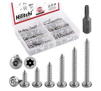 Hilitchi 210 Pcs M4 Stainless Steel Button Head Torx Sheet Metal Screws Silver Security Anti-Theft Tamper Proof Screws Assortment Kit with Screwdriver Bit T20 (M4 x 13mm~ 38mm)