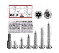 Hilitchi 210 Pcs M5 Stainless Steel Button Head Torx Sheet Metal Screws Silver Security Anti-Theft Tamper Proof Screws Assortment Kit with Screwdriver Bit T25 (M5x13mm ~ 38mm)
