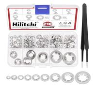 Hilitchi 211Pcs 9 Sizes Internal Tooth Star Lock Washers Assortment Kit M2 M2.5 M3 M4 M5 M6 M8 M10 M12 304 Stainless Steel Quick Speed Locking Washers Star Lock Push Nuts with Tweezer