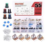 Hilitchi 30 Pcs Complete Models Potentiometer Assortment Kit with 1K-500K Ohm Knurled Shaft 3 Terminals Linear Taper Rotary Potentiometer w Knob Nuts and Washers and 5 Values Trimmer Potentiometer