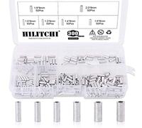Hilitchi 300 Pcs 6 Sizes Single Barrel Crimp Sleeves for Fishing Line Aluminum Crimp Sleeves Connector Kit for Fishing Line for 1.0, 1.2, 1.4, 1.6, 1.8, 2mm Fishing Wire Dia.