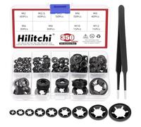 Hilitchi 351Pcs 9 Sizes Internal Tooth Star Lock Washers Assortment Kit M2 M2.5 M3 M4 M5 M6 M8 M10 M12 Steel Black Oxide Finish Push on Locking Washer Quick Speed Locking Washers with Tweezer
