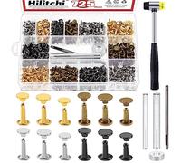 Hilitchi 360 Sets 4 Colors Double Cap Rivets Leather Rivets Metal Studs Leather Studs with 5Pcs Rubber Hammer Setting Tool for DIY Leather Craft (8x8mm, 10x10mm, 8x12mm)