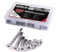 Hilitchi 410 Stainless Steel #10 Flat Head Phillips Self Drilling Screws Sheet Metal Tek Screws Assortment Kit, Modified Truss Head Self Driller - SIZE: #10 x 1/2'' - 1-1/2'' - Pack of 200