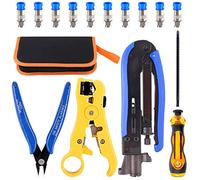 Hilitchi 5 in 1 Coaxial Compression Tool with Instruction Manual Coax Cable Crimper Cable Stripper RG6 RG59 RG11 75-5 75-7 Screwdriver and Micro Cutter with 10 PCS F Compression Connectors Blue RG6