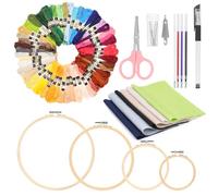 Hilitchi 79Pcs Embroidery Kit Includes 9.8" x 9.8" Square Embroidery Fabric 4 Size Bamboo Circle Cross Stitch Ring 50 Color Embroidery Thread Pens Needle Needle Threader Scissors for DIY Craft