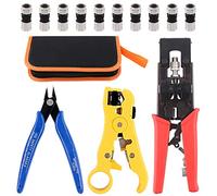 Hilitchi Coax Cable Crimper Multifunction Compression Connector Adjustable Coaxial Stripper Micro Cutter with 10Pcs F Compression Connectors Black RG6