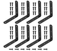 Hilitchi Stainless Steel Black L Bracket Corner Brace 90 Degree Right Angle Brackets Sets with Screws Corner Fastener for Shelves Steel Joints Support (100mm, 8 Pack)