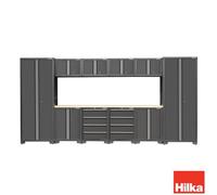 Hilka 24 Gauge Steel 11 Piece Garage Cabinet Set Heavy-Duty Powder Coated Storage With Worktop, Drawers, Wall & Tall Cabinets