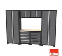 Hilka 24 Gauge Steel 7 Piece Modular Garage Storage Cabinet Set With Full Height Cabinets,wall Cabinets, Drawer Cabinets & Worktop