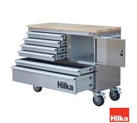 Hilka 48 Inch 6 Drawer Tool Cabinet Stainless Steel Workbench Mobile Storage Unit Castors Lockable Heavy Duty