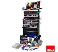 Hilka 527 Piece Mechanics Tool Kit With Heavy Duty 15 Drawer Tool Chest & Trolley, Sockets Spanners Screwdrivers Pliers Set