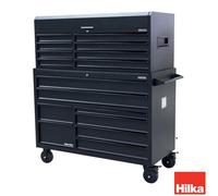 Hilka 55" Heavy Duty 16 Drawer Tool Chest & Trolley Combo With Locking System, Power Strip, 750Kg Load, Castors - 2-Piece Set
