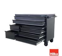 Hilka 55 Inch Industrial 8 Drawer Tool Trolley, Heavy Duty Steel, Ball Bearing Drawers, Lockable Storage, 6 Inch Castors, Graphite