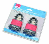 Hilka 70828050 Weather Resistant Keyed Alike Padlock (2-Piece), Yellow, 50mm