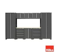 Hilka 9 Piece Garage Cabinet Set, Heavy Duty 24 Gauge Steel Storage System With Lockable Cabinets, Drawers & Worktop