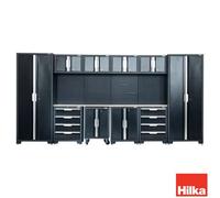 Hilka Garage Pro+ 11 Piece Cabinet Set, 24 Gauge Steel, Fully Welded, Scratch Resistant, Ball Bearing Drawers, Peg Boards
