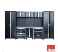 Hilka Garage Pro+ 9 Piece Cabinet Set - 24 Gauge Steel, Fully Welded, Lockable Storage, Pegboards, Worktop & Wheels