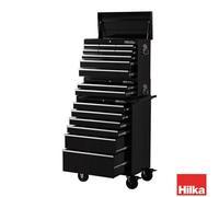 Hilka Hd Pro+ 17 Drawer Tool Chest Trolley Combo, Heavy Steel Storage Cabinet With 9 Drawer Chest, 6 Drawer Trolley, 2 Drawer Top